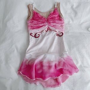 Pink White Lace Figure Skating Competition Dress XXS/XS